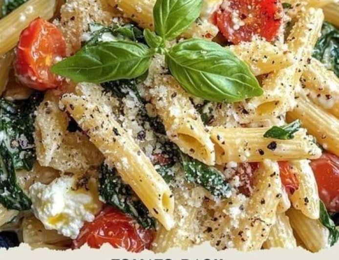 Low-Point Tomato Basil Ricotta Pasta with Spinach Recipe